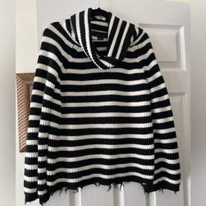 Sanctuary long sleeve black/white stripped cowl neck sweater.Frayed the bottom